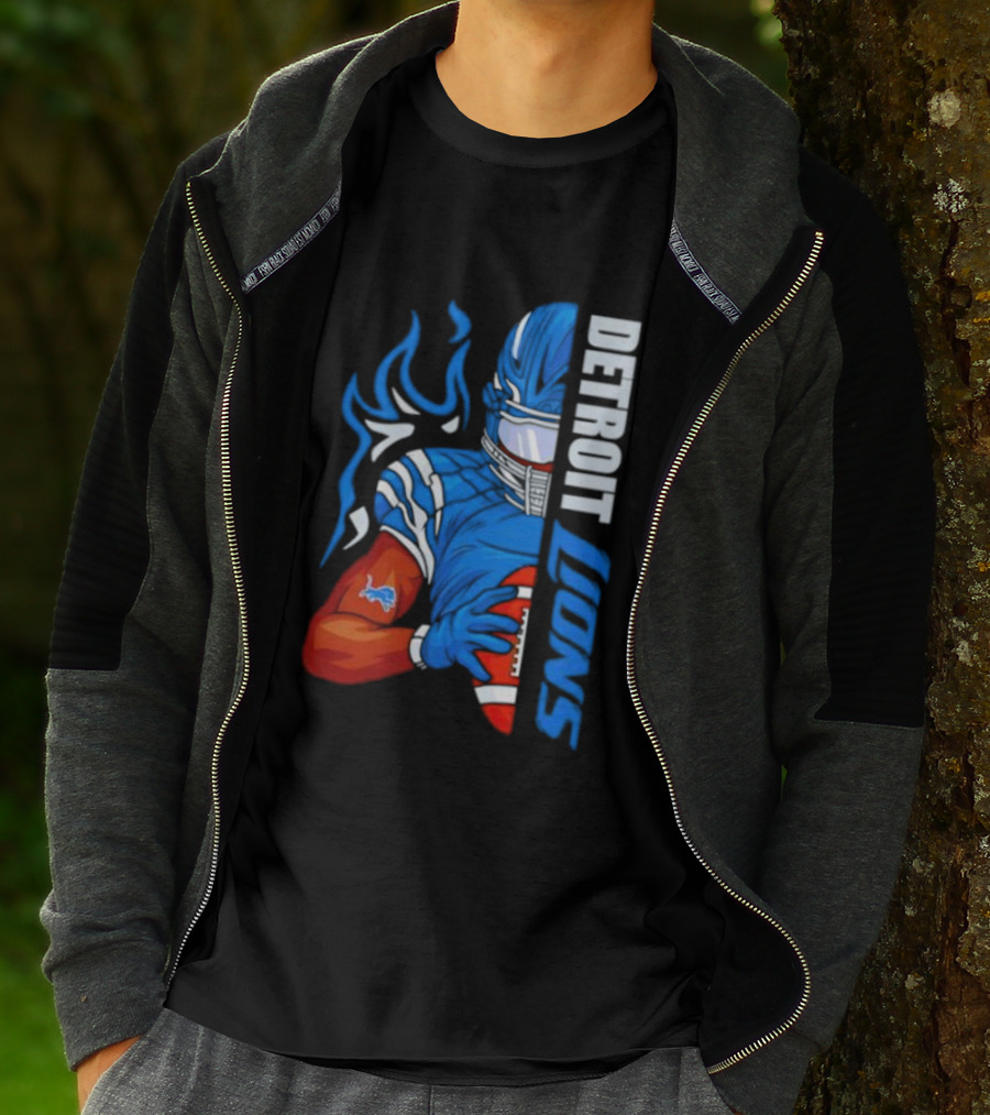 Detroit Lions Ball Football Player Stylish Half Blue T-Shirt