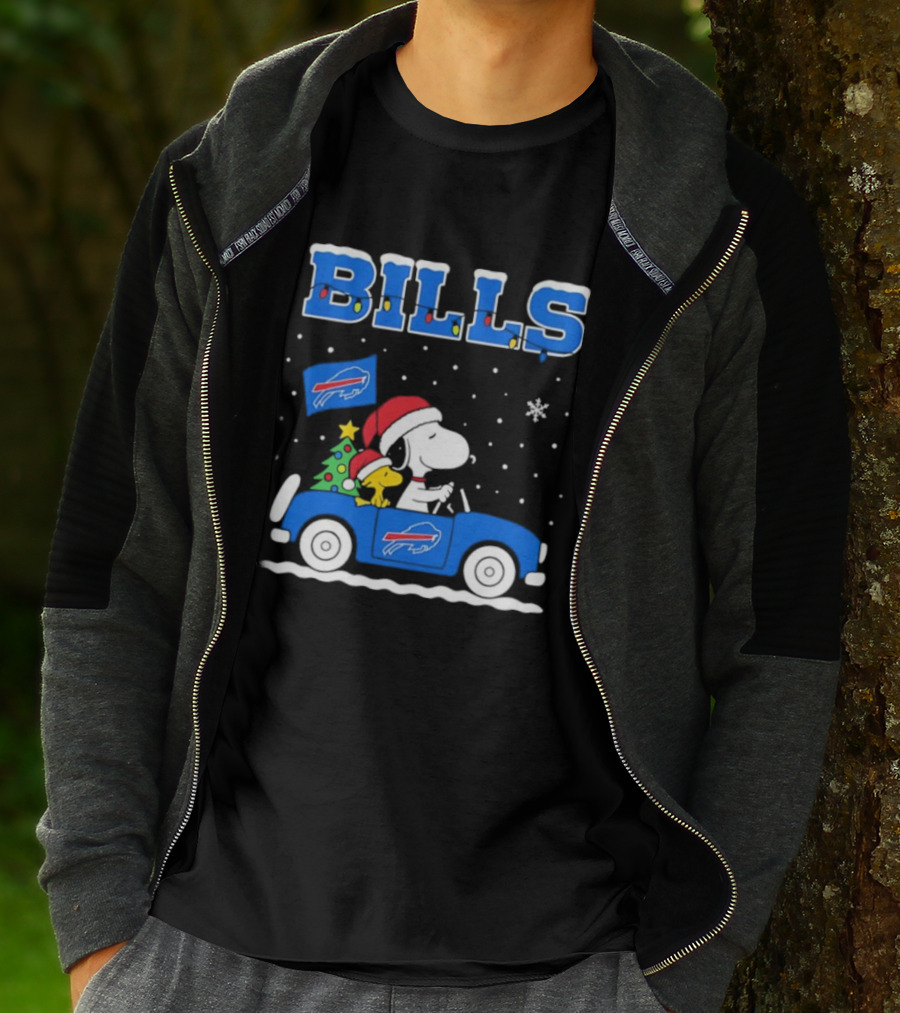 Buffalo Bills Christmas Snoopy Woodstock Santa Car Holiday Snow T-Shirt