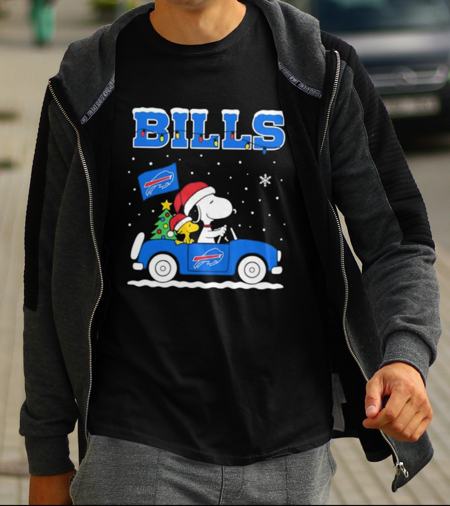 Buffalo Bills Christmas Snoopy Woodstock Santa Car Holiday Snow T-Shirt