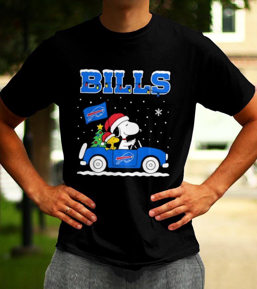 Buffalo Bills Christmas Snoopy Woodstock Santa Car Holiday Snow T-Shirt