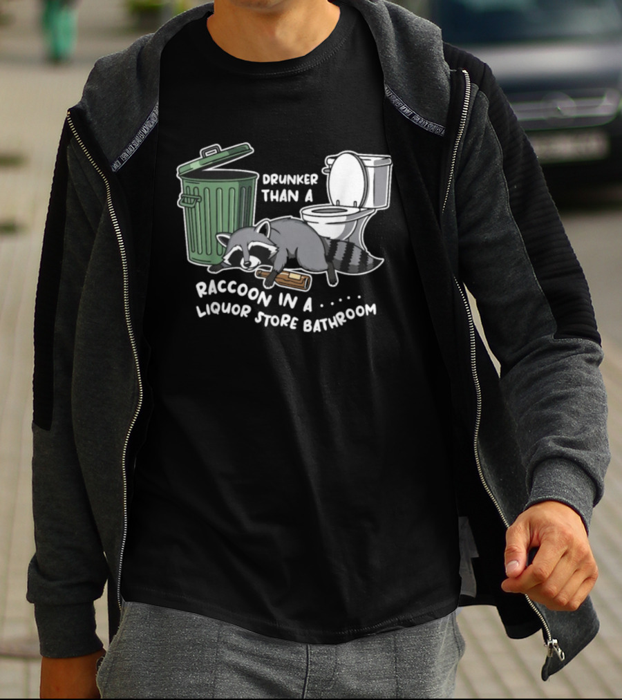 Raccoon In A Liquor Store Bathroom Trashcan Toilet Humor T-Shirt