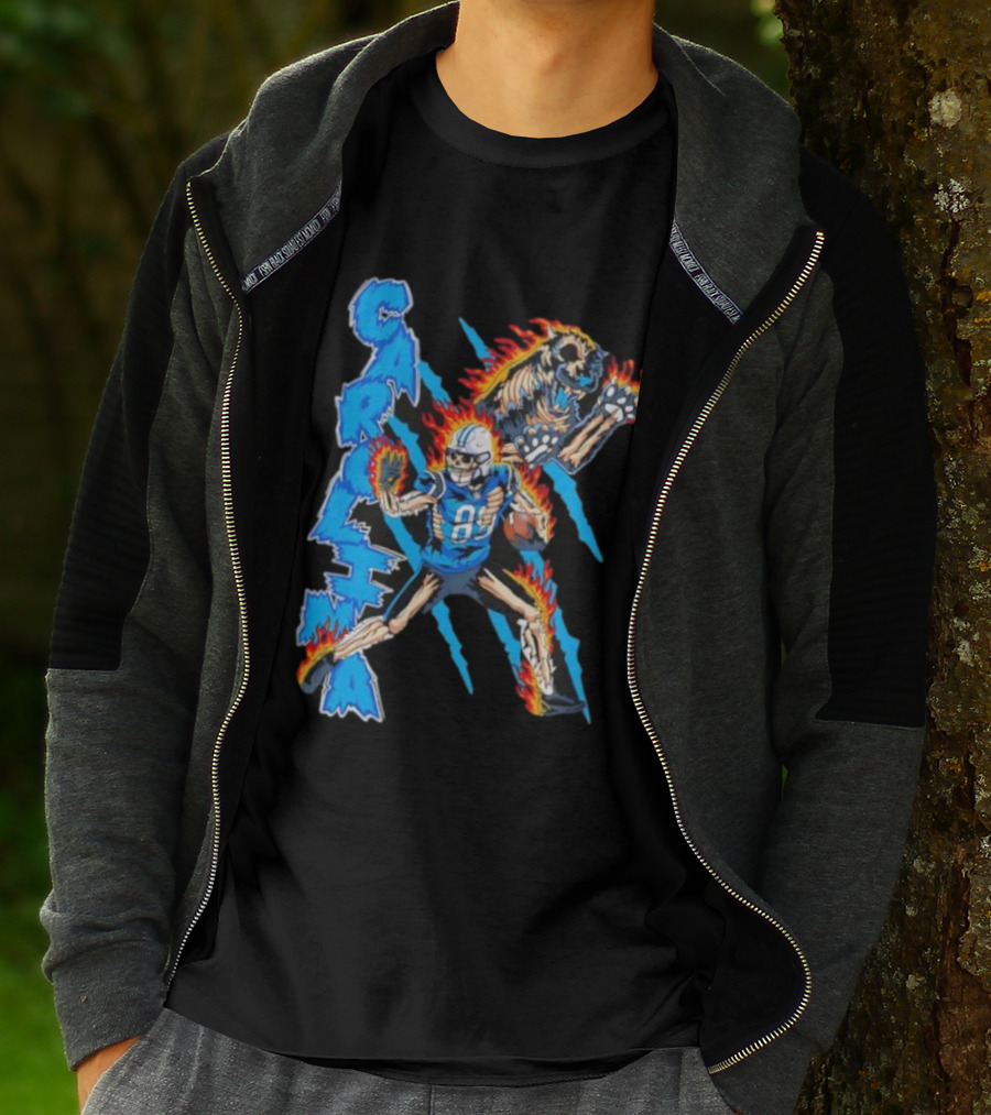 Carolina Panthers Skeleton 88 Fireball And Growling Panther T-Shirt