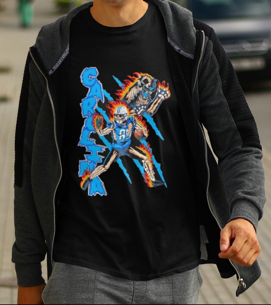 Carolina Panthers Skeleton 88 Fireball And Growling Panther T-Shirt