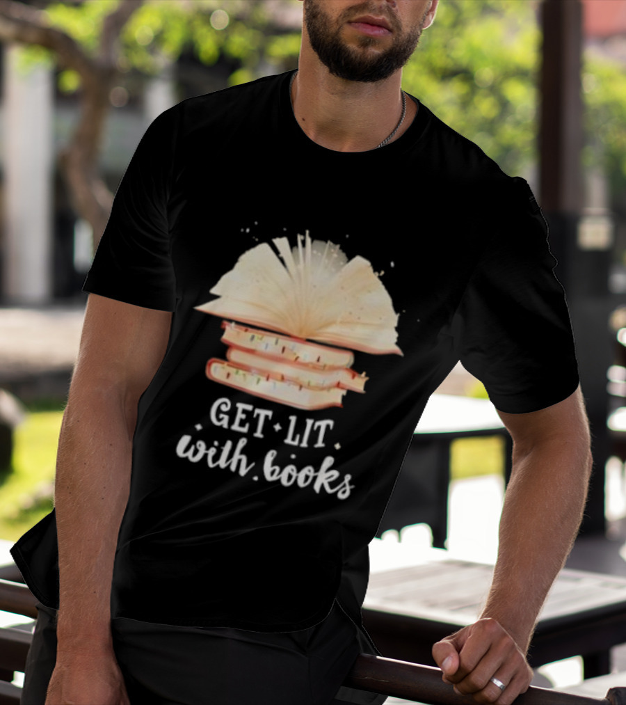 Get Lit With Books Open Book Christmas Tree T-Shirt