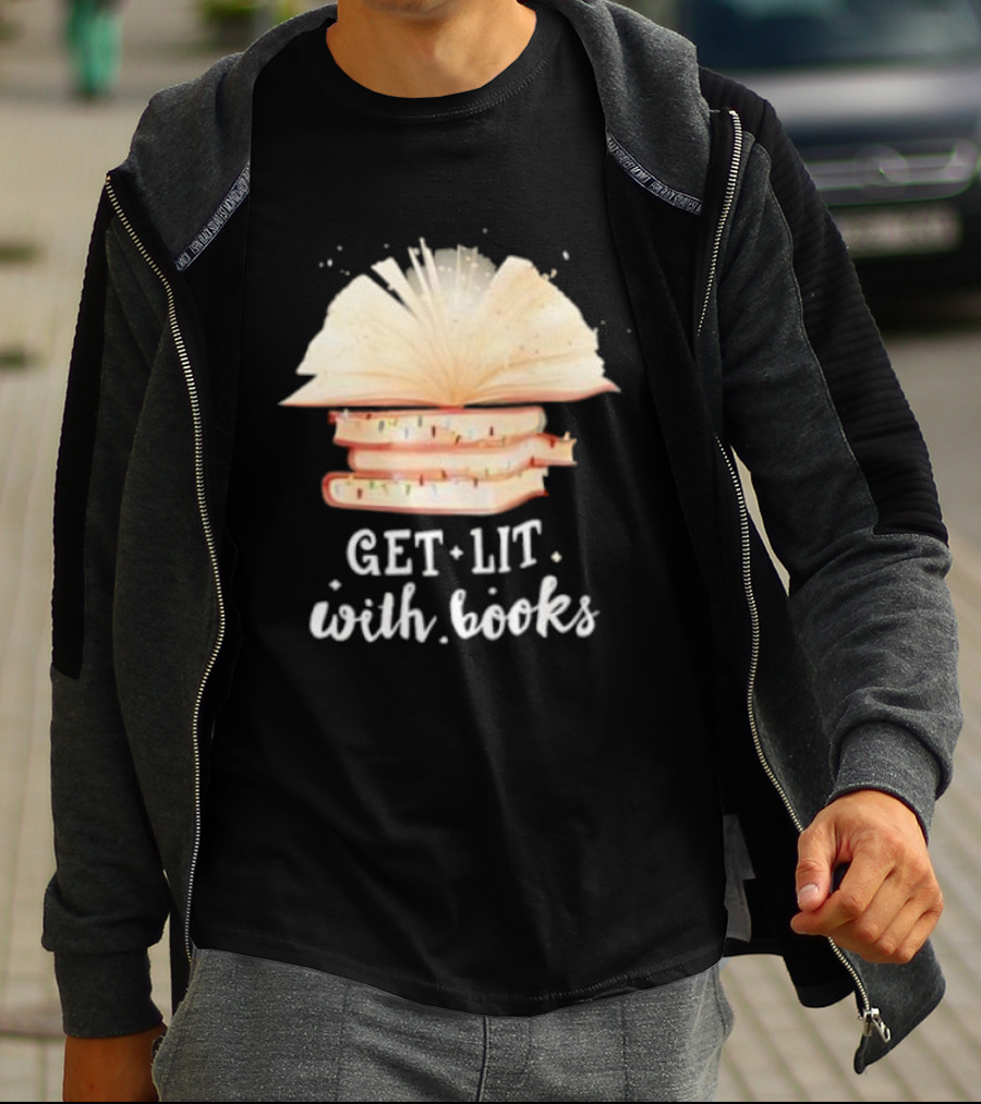 Get Lit With Books Open Book Christmas Tree T-Shirt