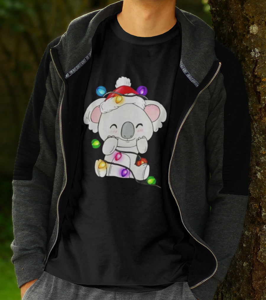 Koala Lover Christmas Lights Festive Santa Hat Cute Holiday Style T-Shirt
