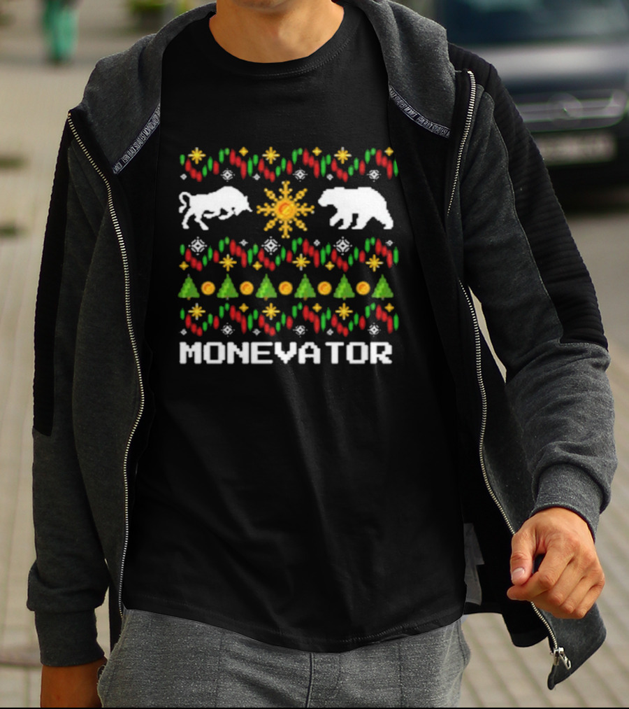 Monevator Buffalo Bear Holiday Pattern Christmas Snowflakes Trees T-Shirt