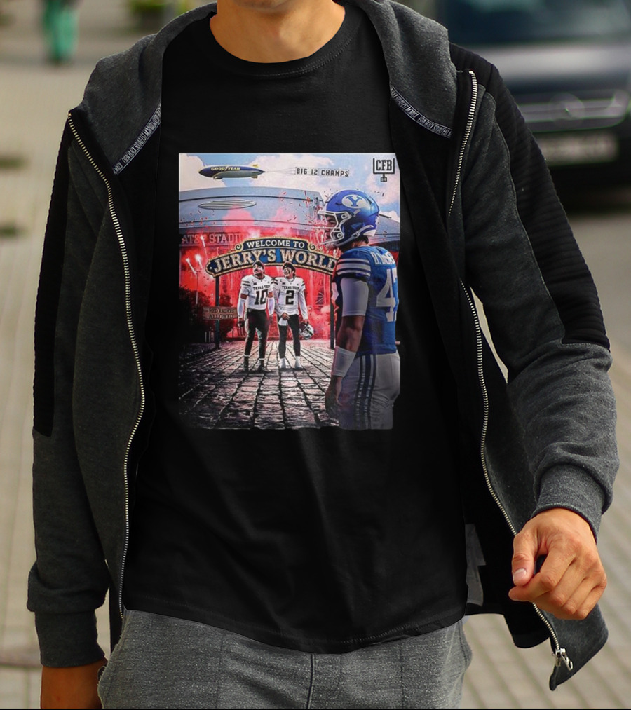 Welcome To Jerry's World Texas Tech Red Raiders Vs BYU Big 12 Champs CFB Stadium Goodyear Blimp T-Shirt