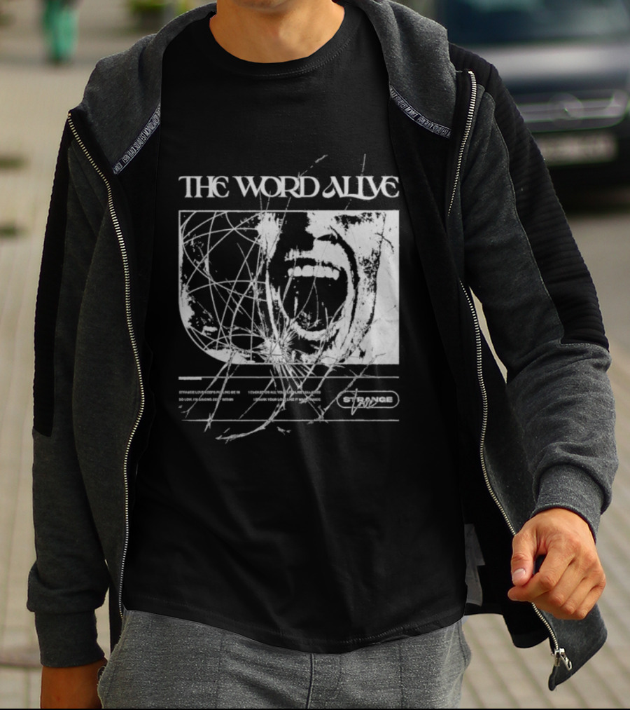 The Word Alive Strange Love Grayscale Mixed Media Art With Scribbles T-Shirt