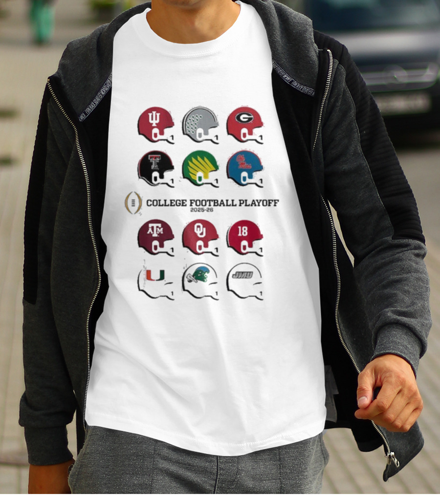 College Football Playoff Team Helmets 2025 2026 Ole Miss Oregon Texas Miami USC Georgia T-Shirt