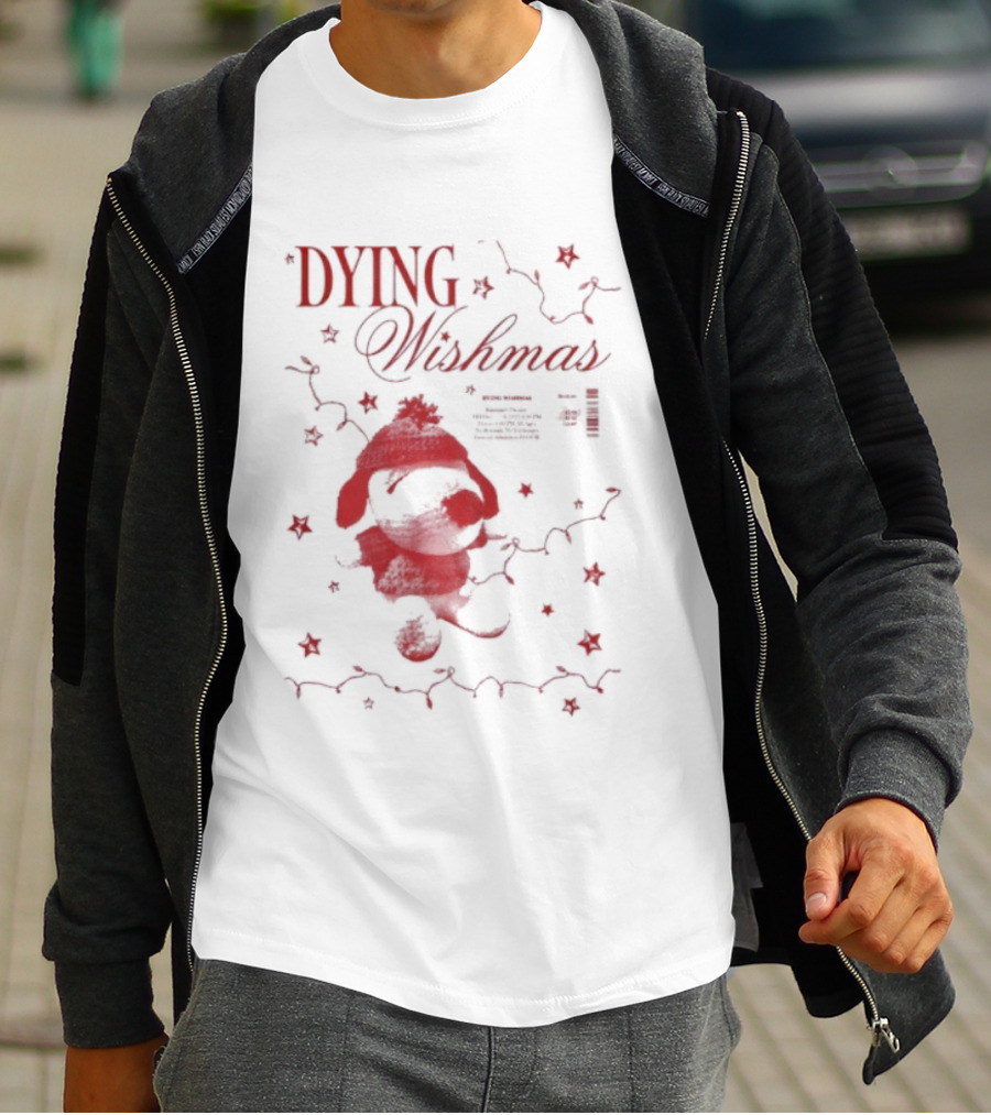 Dying Wish December 12 2025 Portland OR Concert Red Christmas Santa Hat Pom Poms Snowflakes T-Shirt
