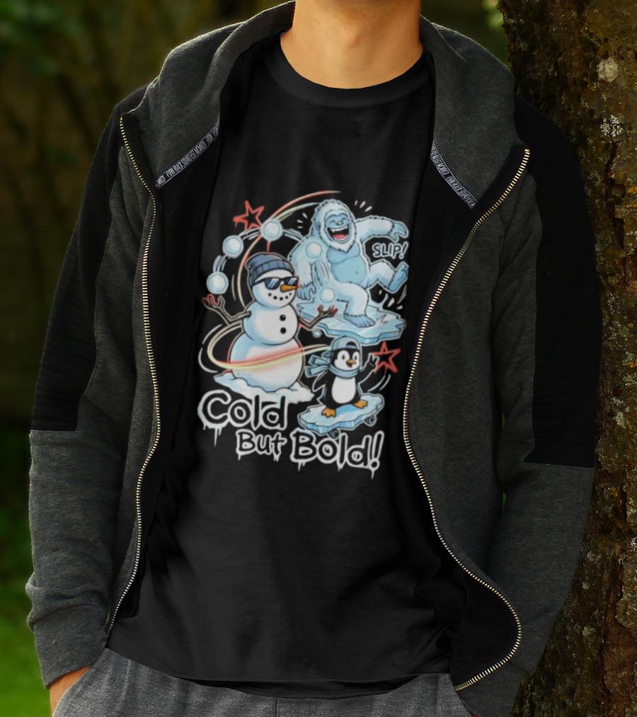 Cold But Bold Snowman Yeti Penguin Christmas Fun T-Shirt