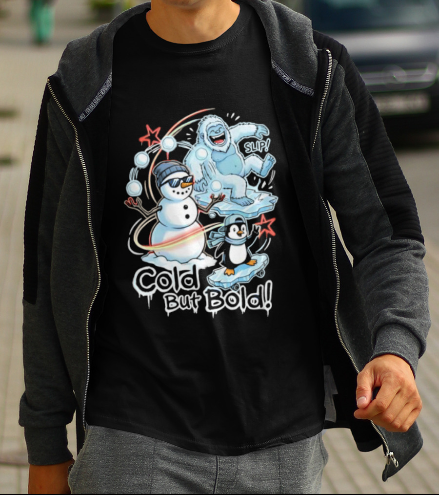 Cold But Bold Snowman Yeti Penguin Christmas Fun T-Shirt