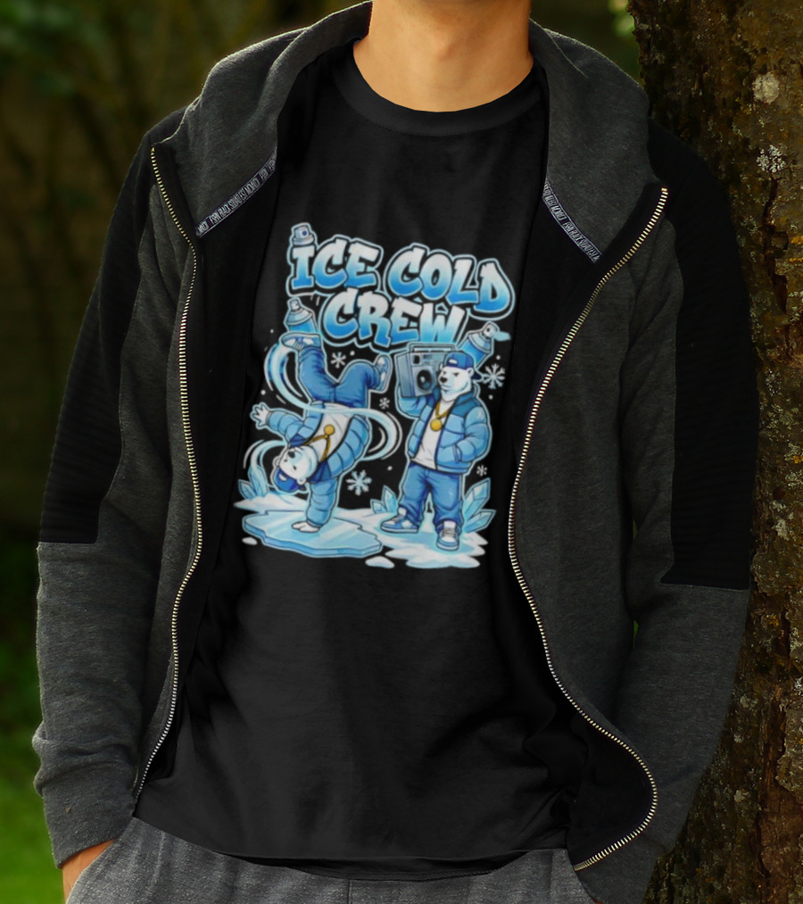 Ice Cold Crew Hip Hop Polar Bear Breakdance Christmas Snowflakes T-Shirt