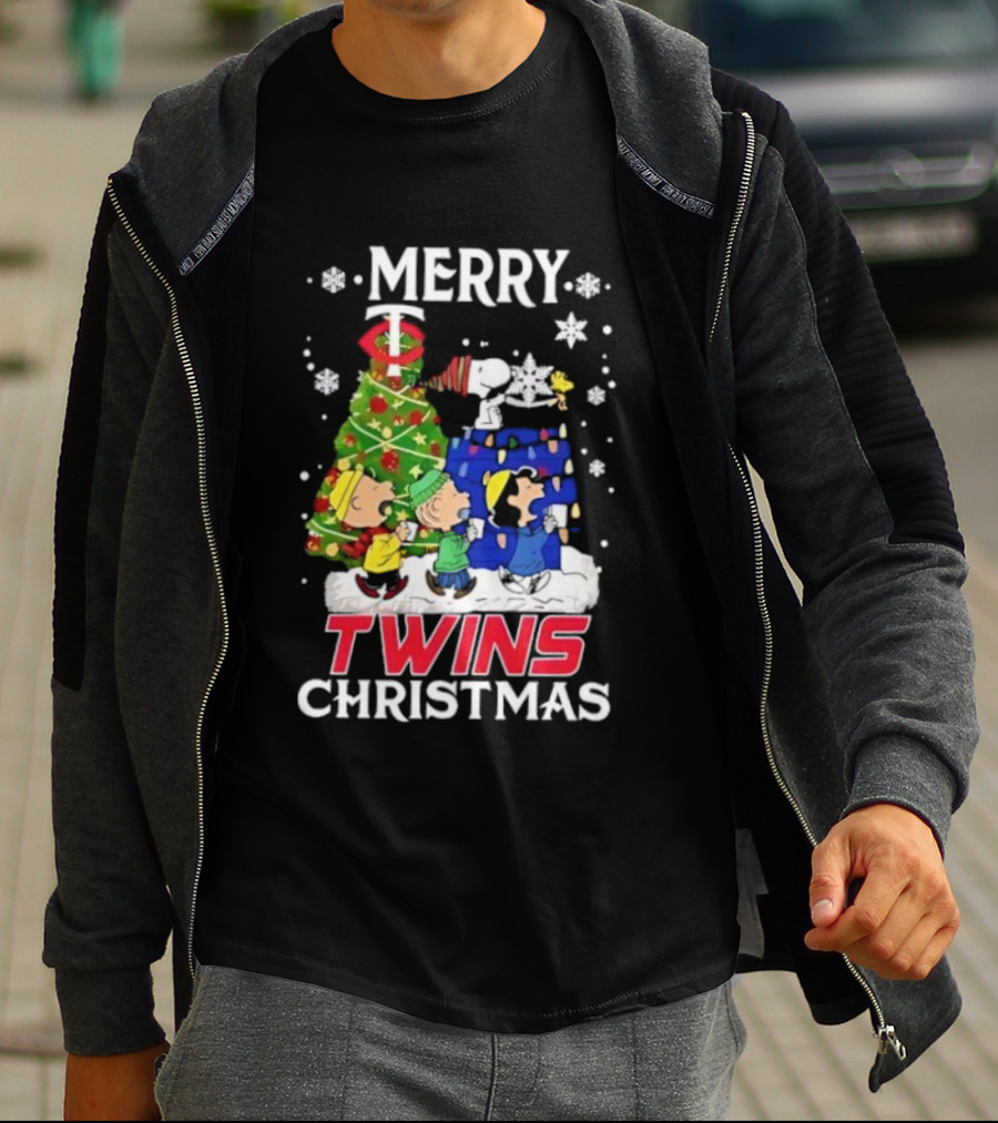 Merry Snoopy And Friends Twins Christmas Peanuts Festive Holiday T-Shirt