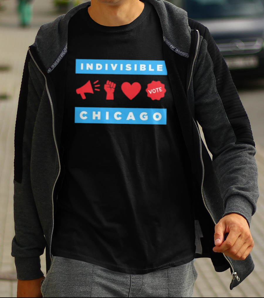 Indivisible Megaphone Heart Vote Chicago T-Shirt