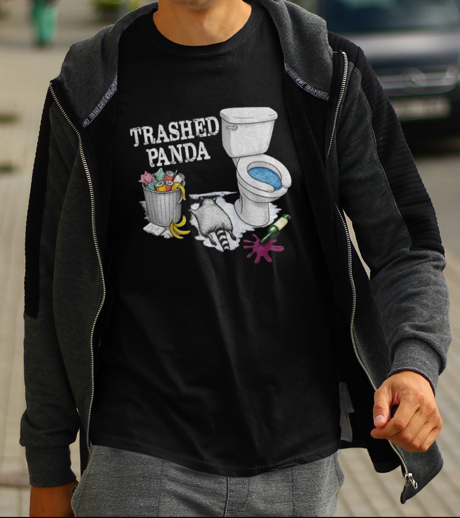 Trashed Panda Drunk Raccoon Party Animal Joke Toilet Humor T-Shirt