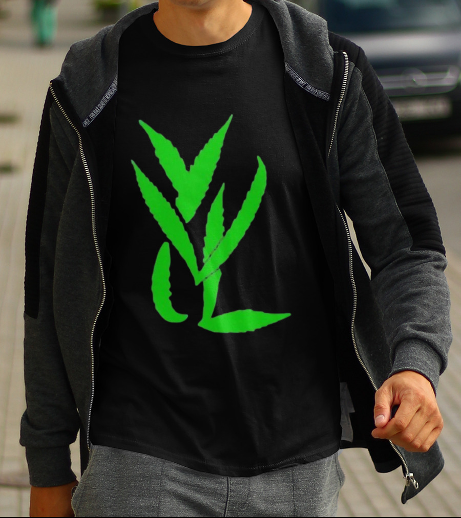 Trimset Green Leaf Symbol On Black T-Shirt