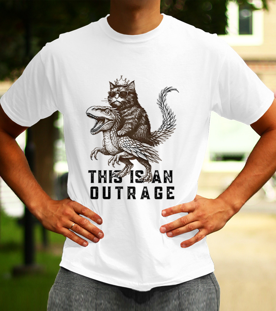 Dungeon Crawler Carl This Is An Outrage Cat Riding Dinosaur T-Shirt