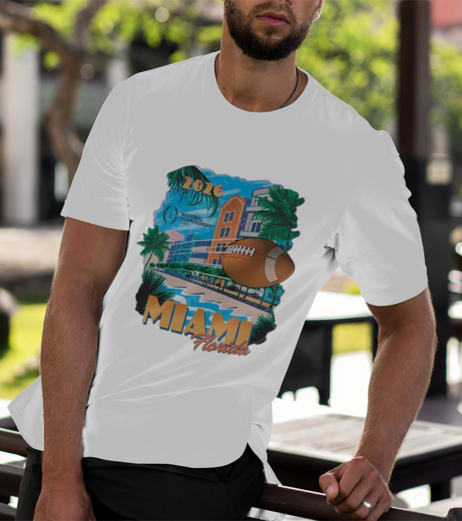 College Football Playoff National Championship 2026 Miami Florida Scenic Palm Trees Football T-Shirt
