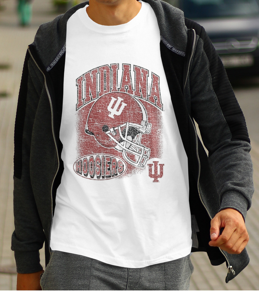 Indiana Hoosiers Vintage Football Helmet IU Curved Letters T-Shirt