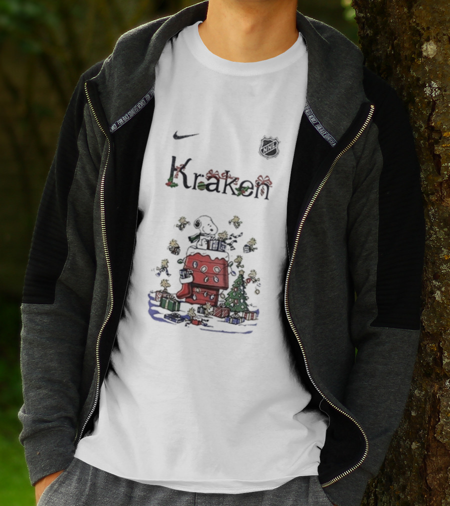 Nike Snoopy Christmas Seattle Kraken Peanuts Holiday Collaboration T-Shirt