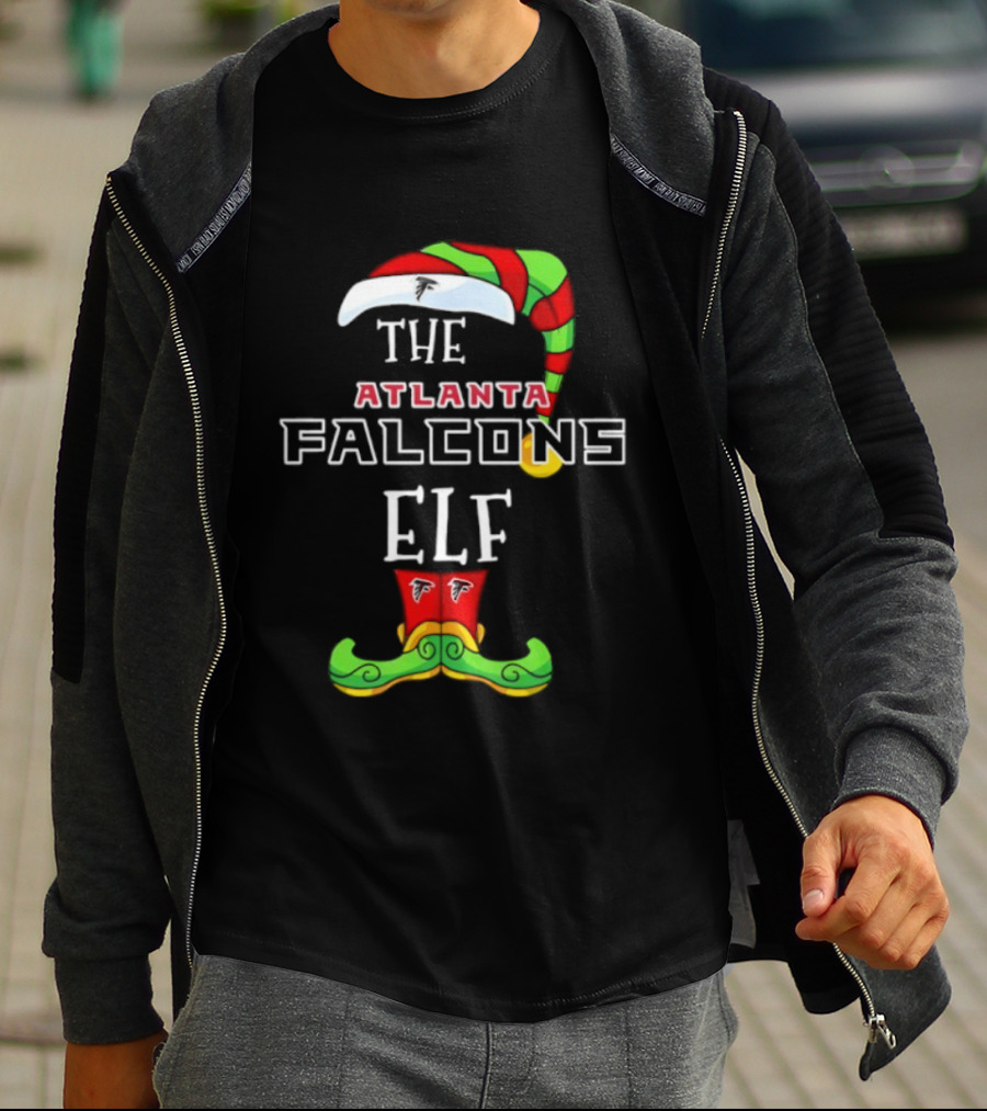 Atlanta Falcons Christmas Elf Hat And Socks With Team Logos T-Shirt