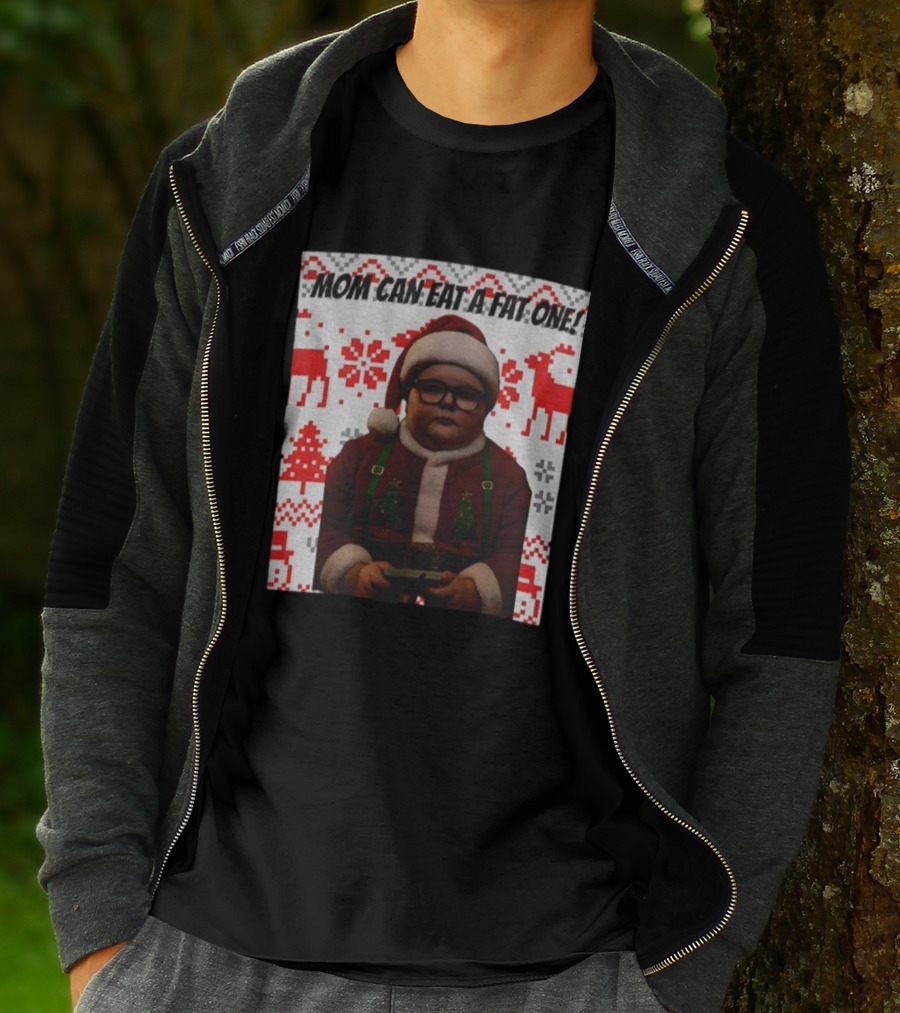 Mom Can Eat A Fat One Santa Christmas Ugly Sweater Pattern T-Shirt