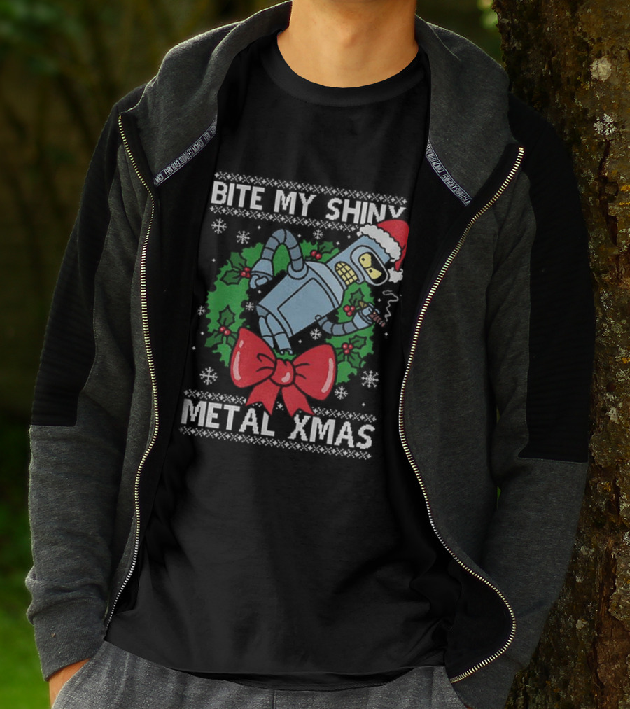 Bite My Shiny Metal Xmas Bender Ugly Christmas T-Shirt