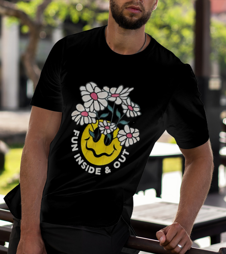 Fun Inside And Out Yellow Smiley Face With Daisies T-Shirt
