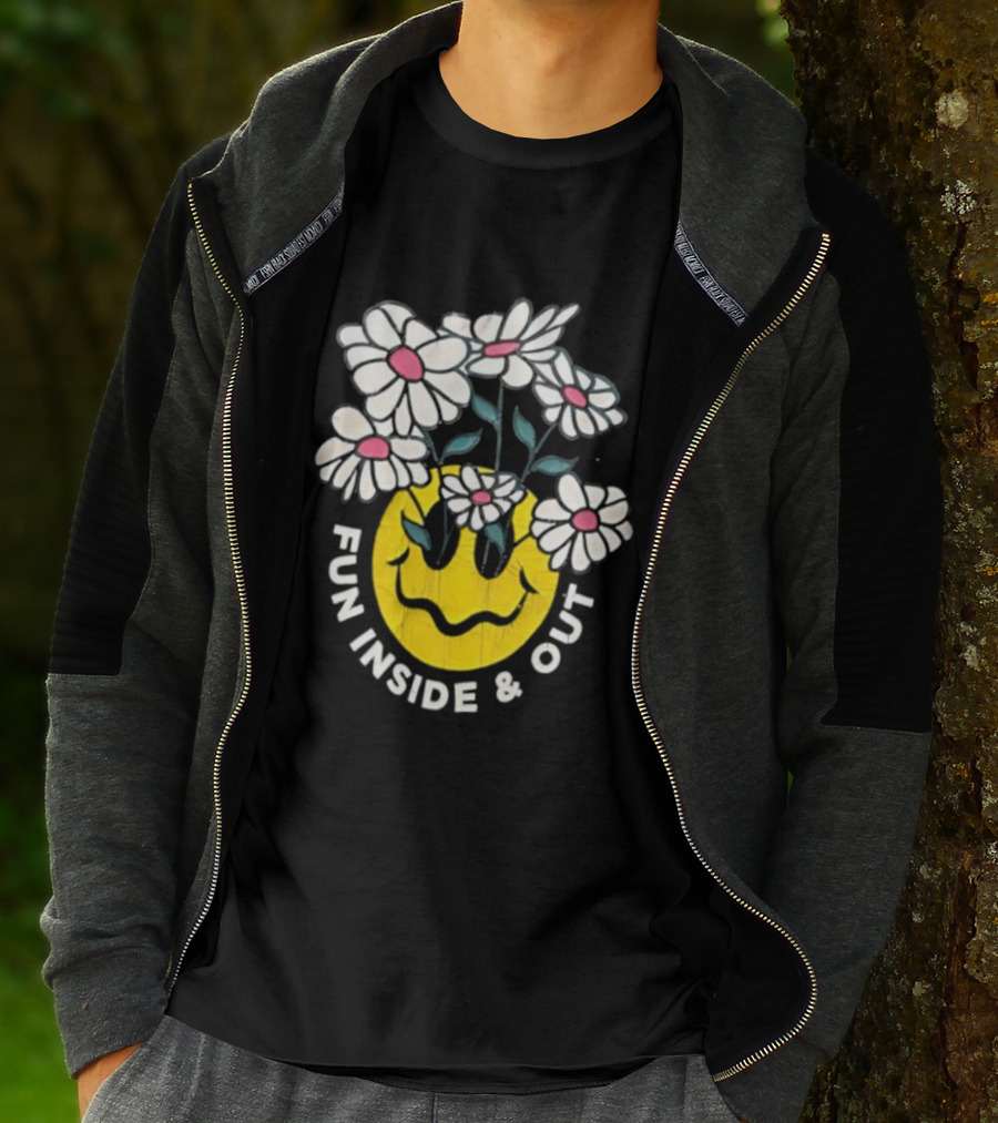 Fun Inside And Out Yellow Smiley Face With Daisies T-Shirt