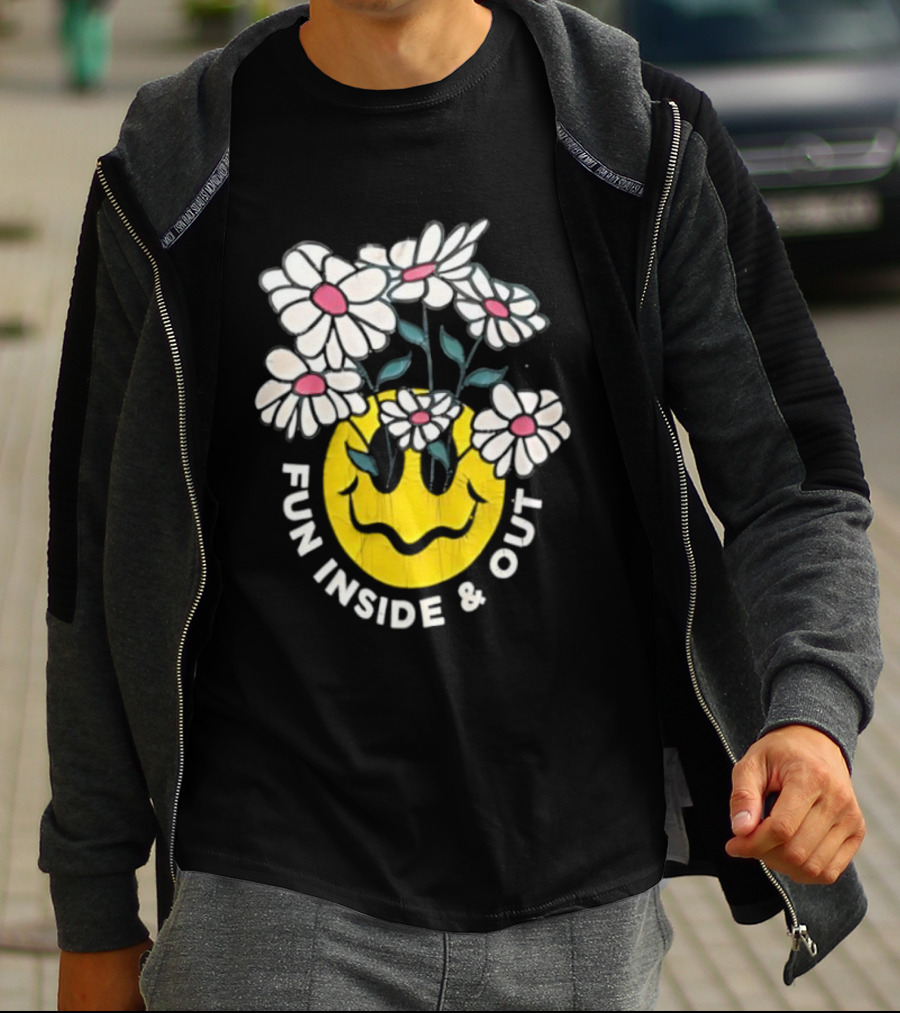 Fun Inside And Out Yellow Smiley Face With Daisies T-Shirt