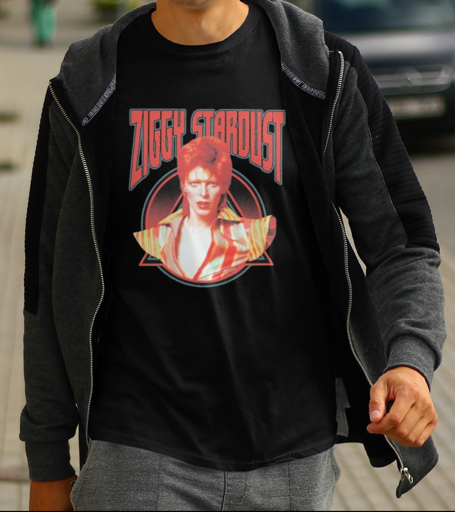 Ziggy Stardust David Bowie Iconic Image Red And Orange Striped Glam Rock Aesthetic T-Shirt
