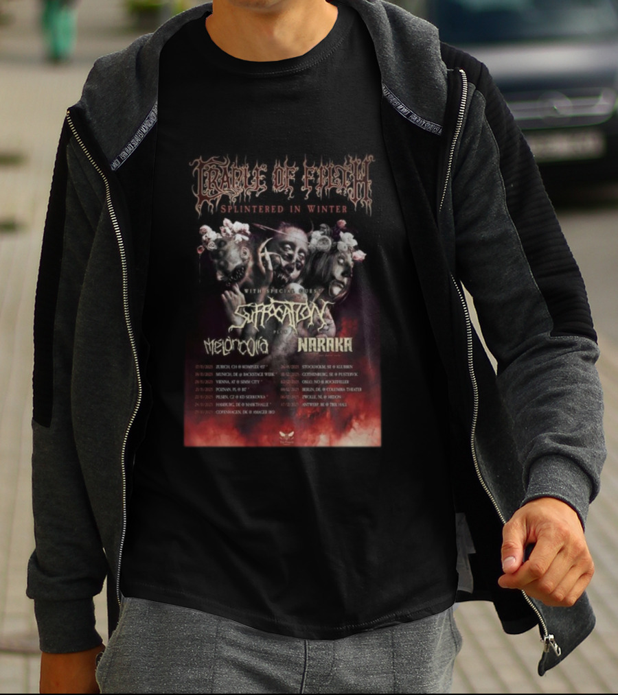 Cradle Of Filth Splintered In Winter Tour 2025 Suffocation Melancholia Naraka Dates T-Shirt