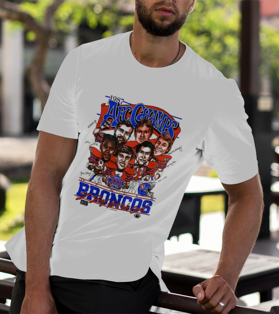 1987 AFC Champs Denver Super Bowl XXII Broncos Signature T-Shirt