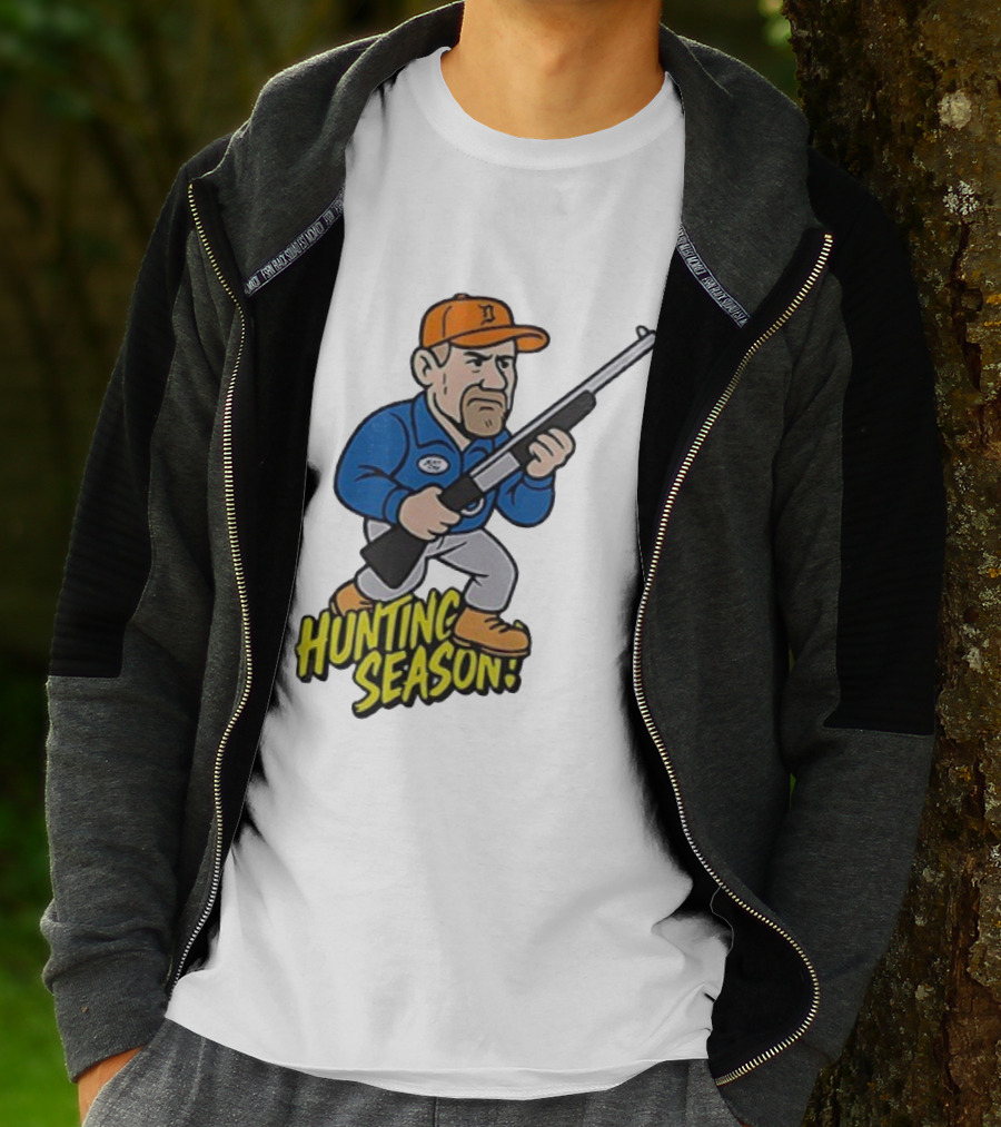 Detroit Lions Hunting Season Cartoon Character With Rifle T-Shirt