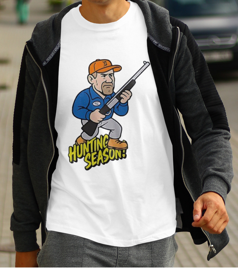 Detroit Lions Hunting Season Cartoon Character With Rifle T-Shirt