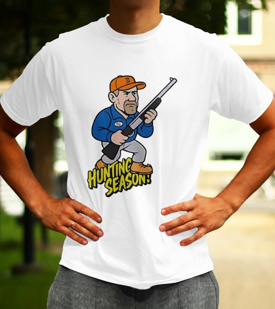 Detroit Lions Hunting Season Cartoon Character With Rifle T-Shirt