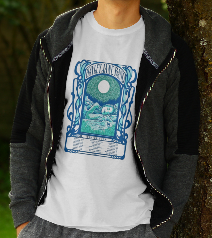Hayley Jane Band Winter Tour 2025 Dates Vibrant Blue Art Nouveau Style T-Shirt