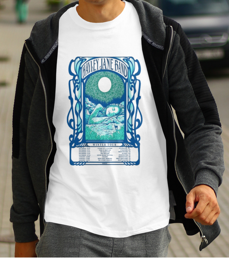Hayley Jane Band Winter Tour 2025 Dates Vibrant Blue Art Nouveau Style T-Shirt