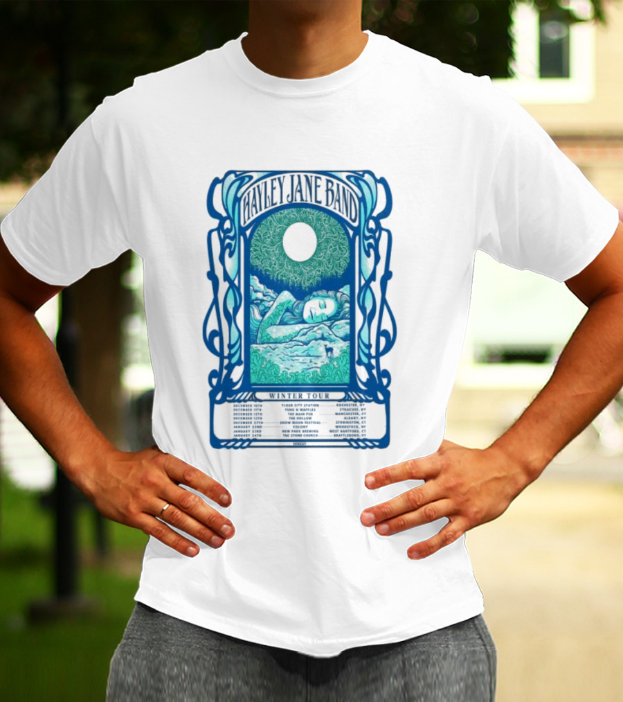 Hayley Jane Band Winter Tour 2025 Dates Vibrant Blue Art Nouveau Style T-Shirt