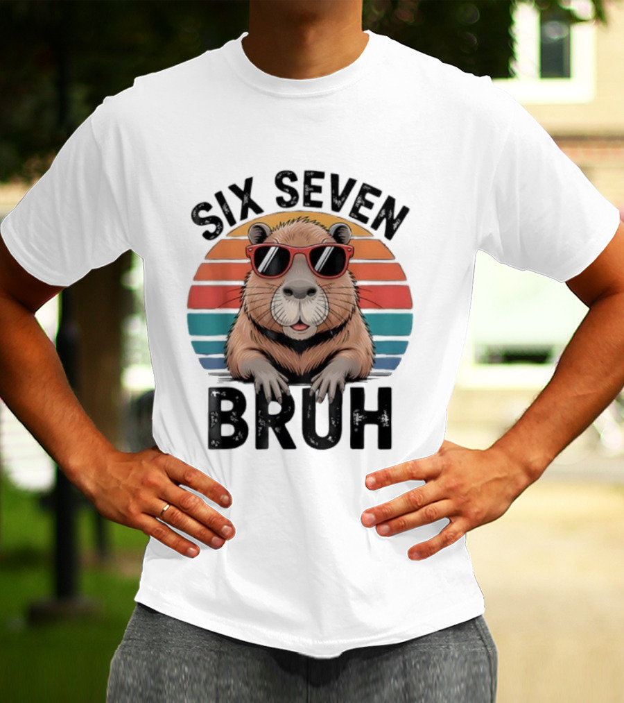 Capybara Sunglasses Meme Sunset Six Seven Bruh Retro T-Shirt