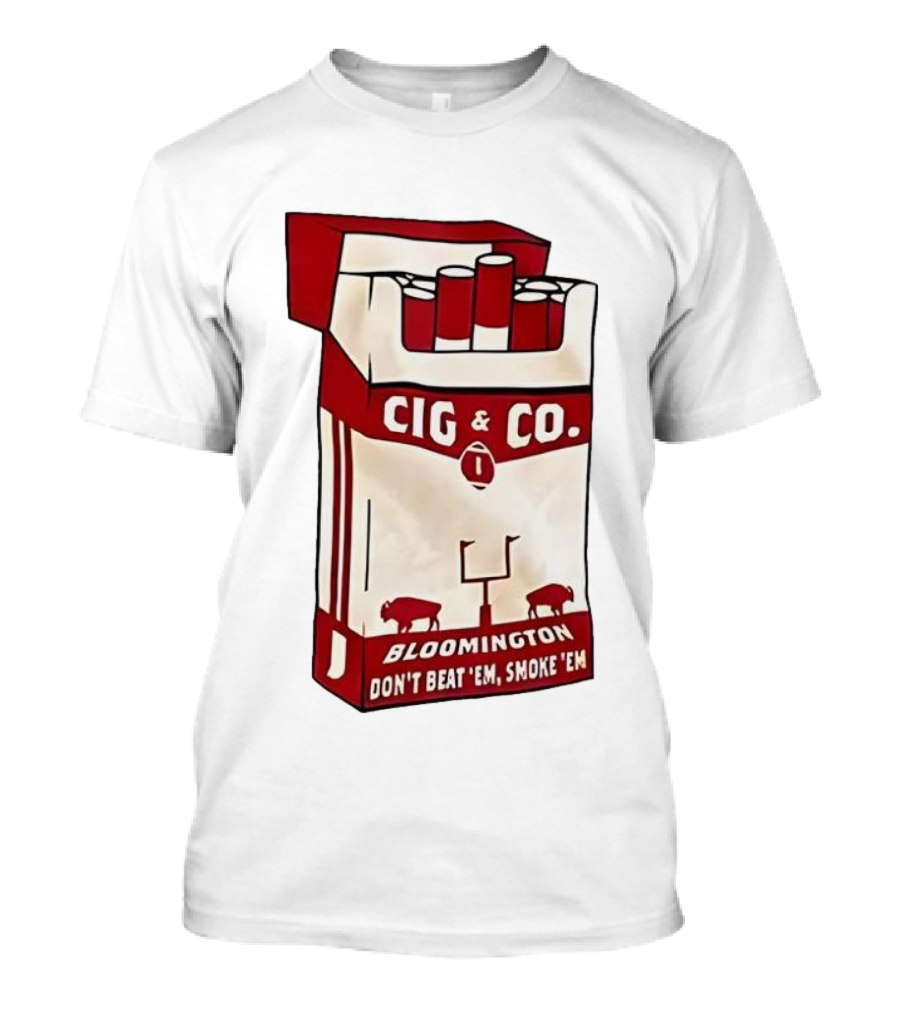 Bloomington Cig & Co Don't Beat 'Em Smoke 'Em Red Pack Football Field Buffalos T-Shirt