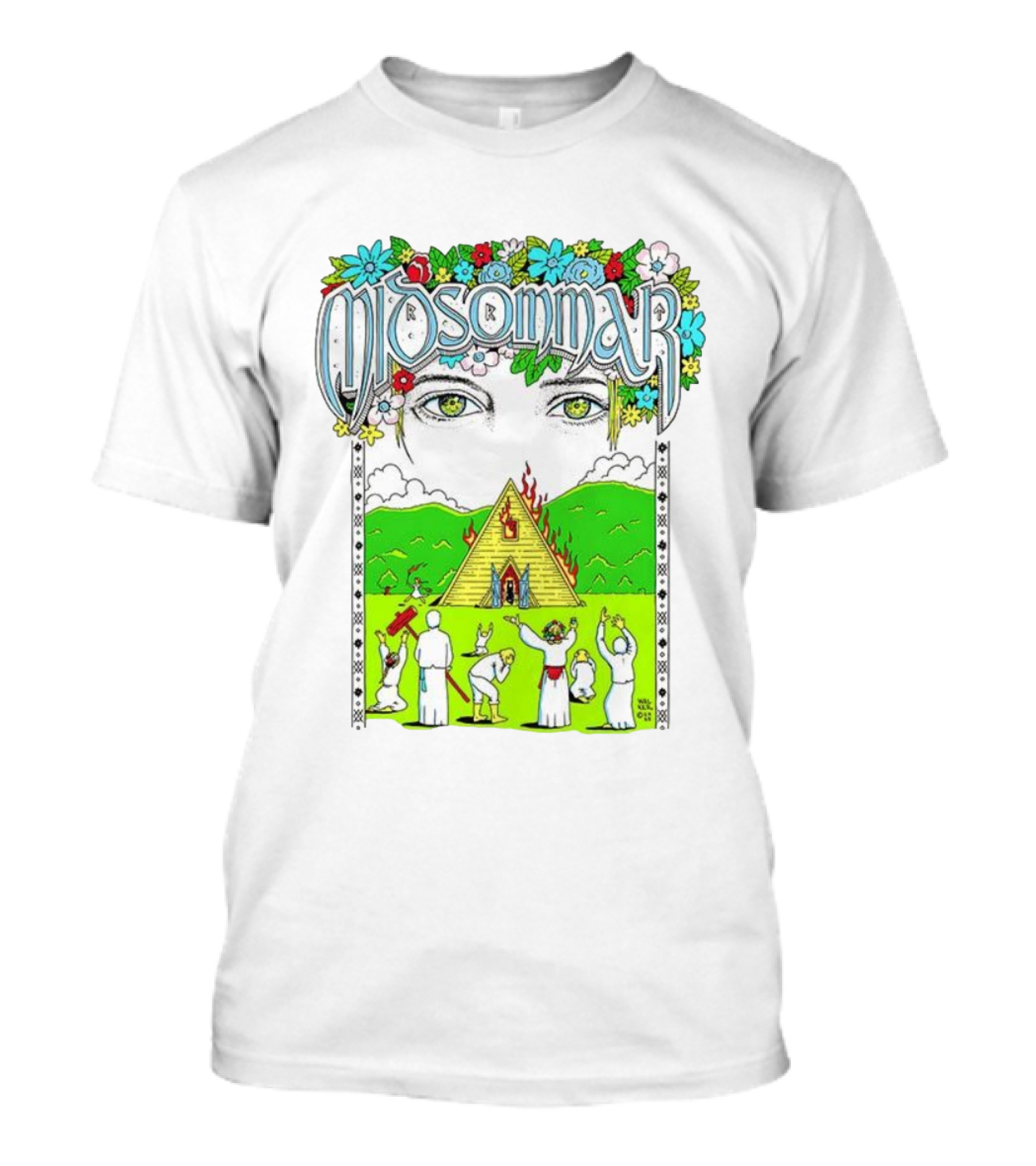 Midsommar Eyes Pyramid Fire Ceremony Illustration T-Shirt