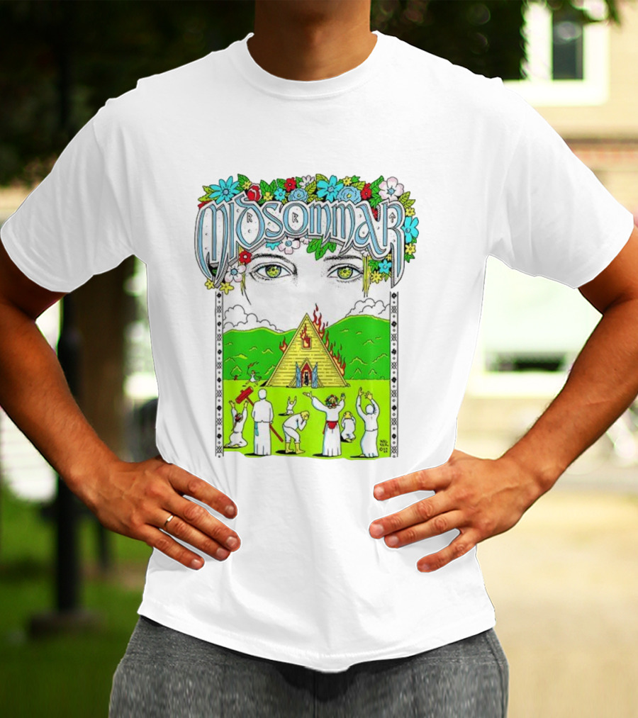 Midsommar Eyes Pyramid Fire Ceremony Illustration T-Shirt