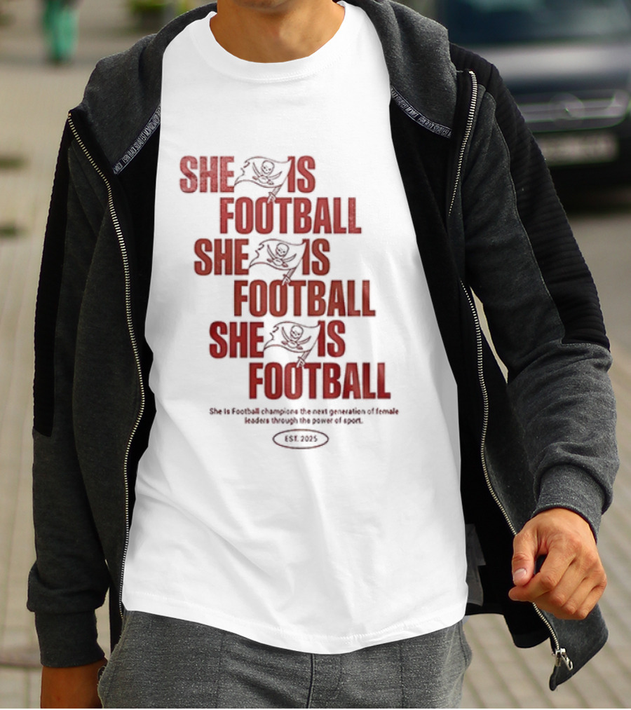 Tampa Bay Buccaneers She Is Football Repeating Text T-Shirt