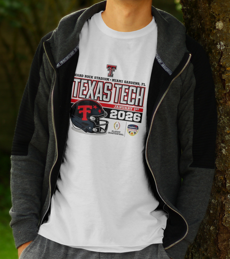 Texas Tech Red Raiders January 1 CFP Hard Rock Stadium College Football Playoff Helmet T-Shirt