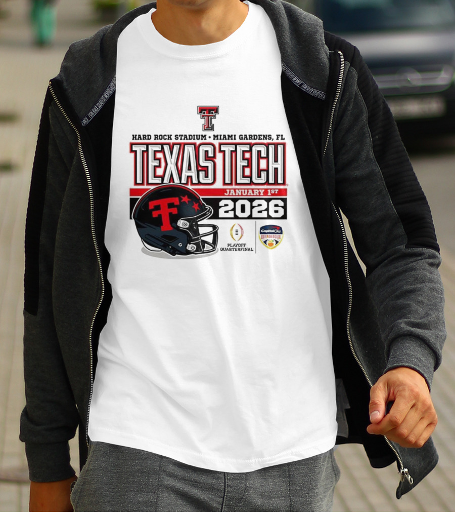 Texas Tech Red Raiders January 1 CFP Hard Rock Stadium College Football Playoff Helmet T-Shirt