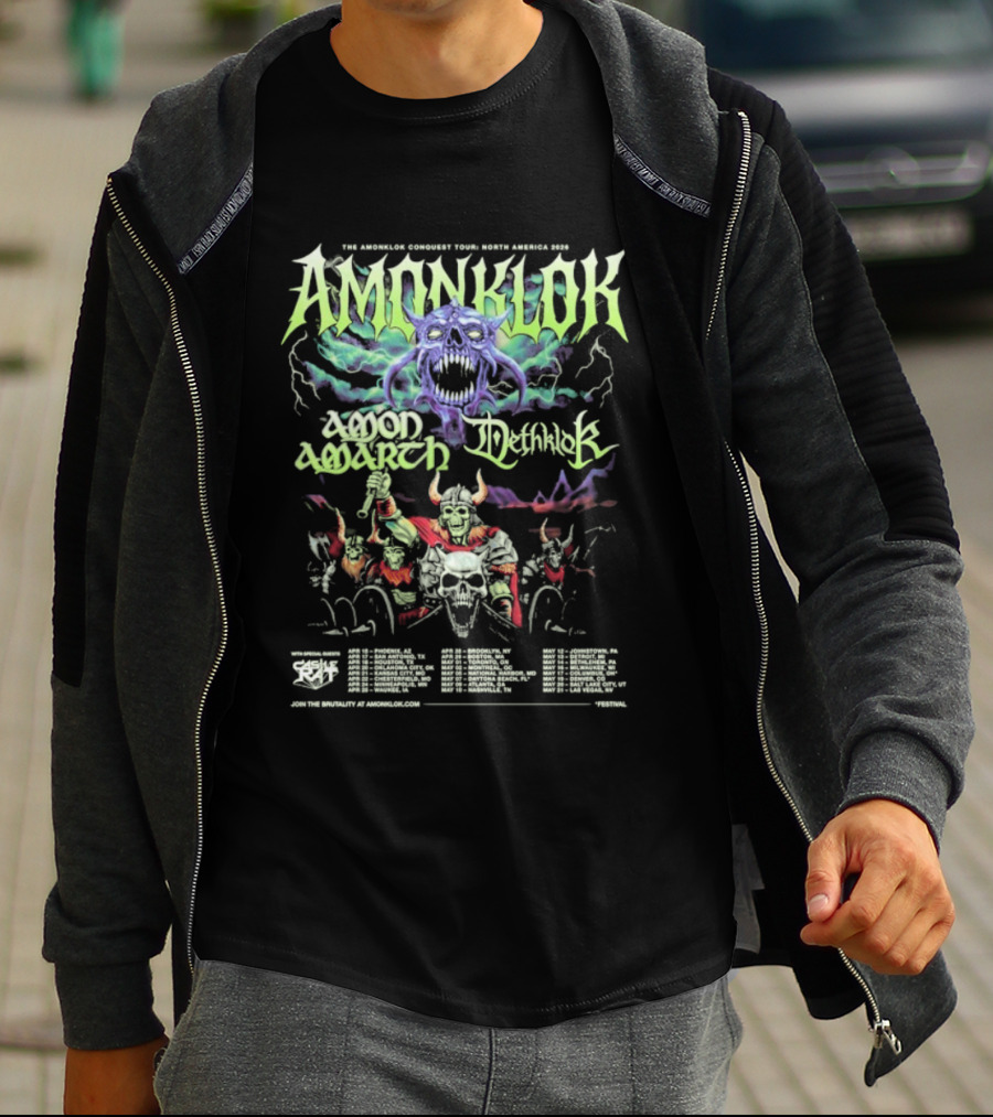 Amonklok Amon Amarth Dethklok Conquest Tour North America 2026 Dates T-Shirt