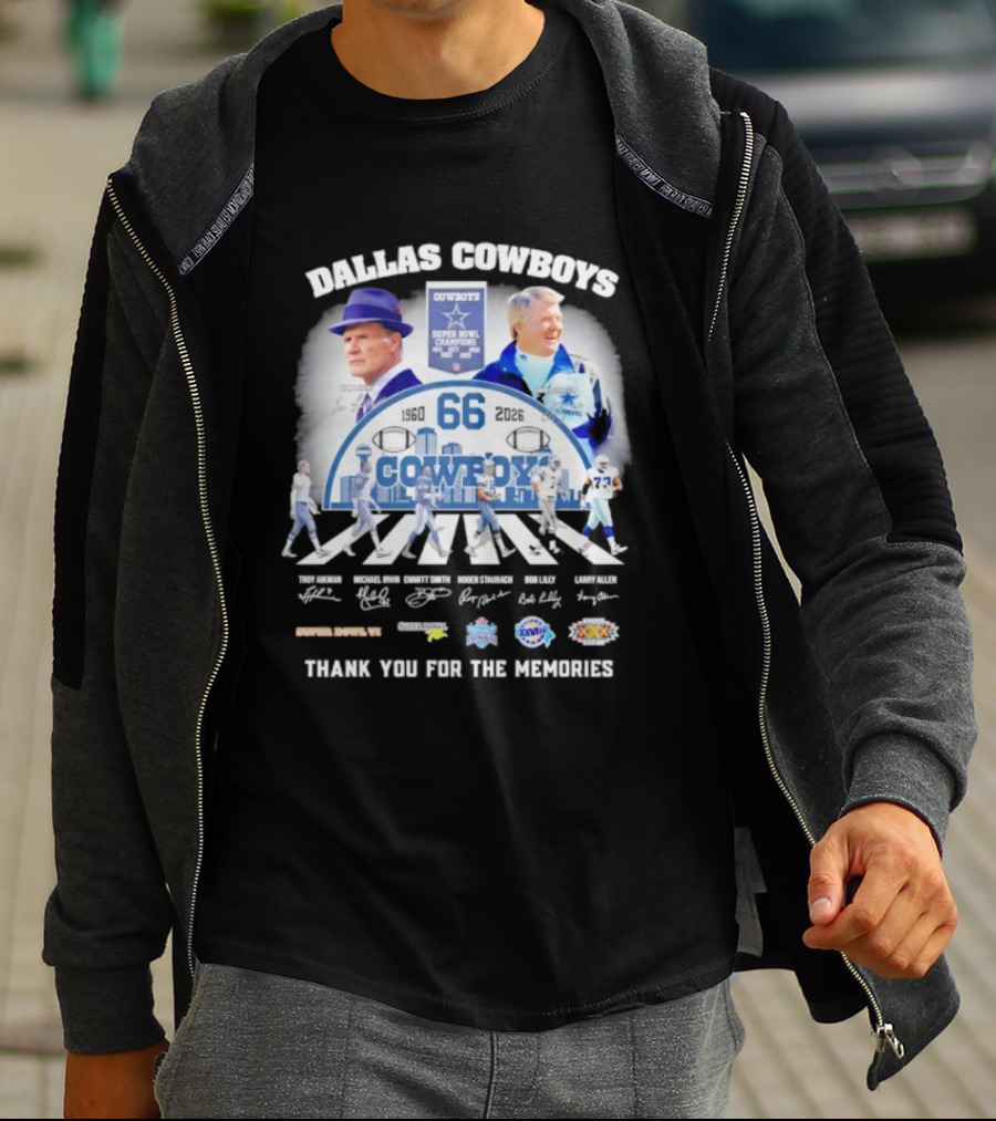 Dallas Cowboys 66 Years Super Bowl Champions Signatures Thank You For The Memories T-Shirt